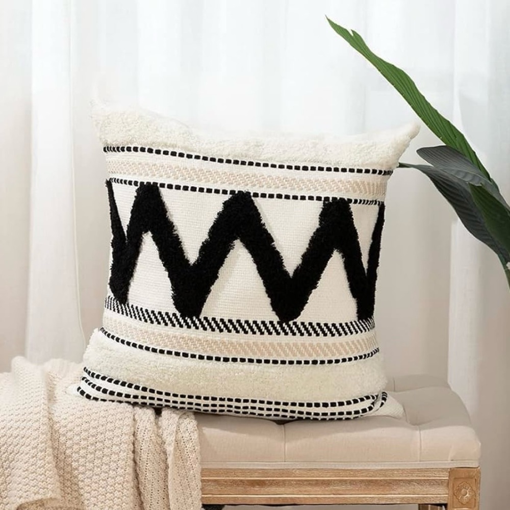 Black & White Textured Boho Accent Pillow Cover